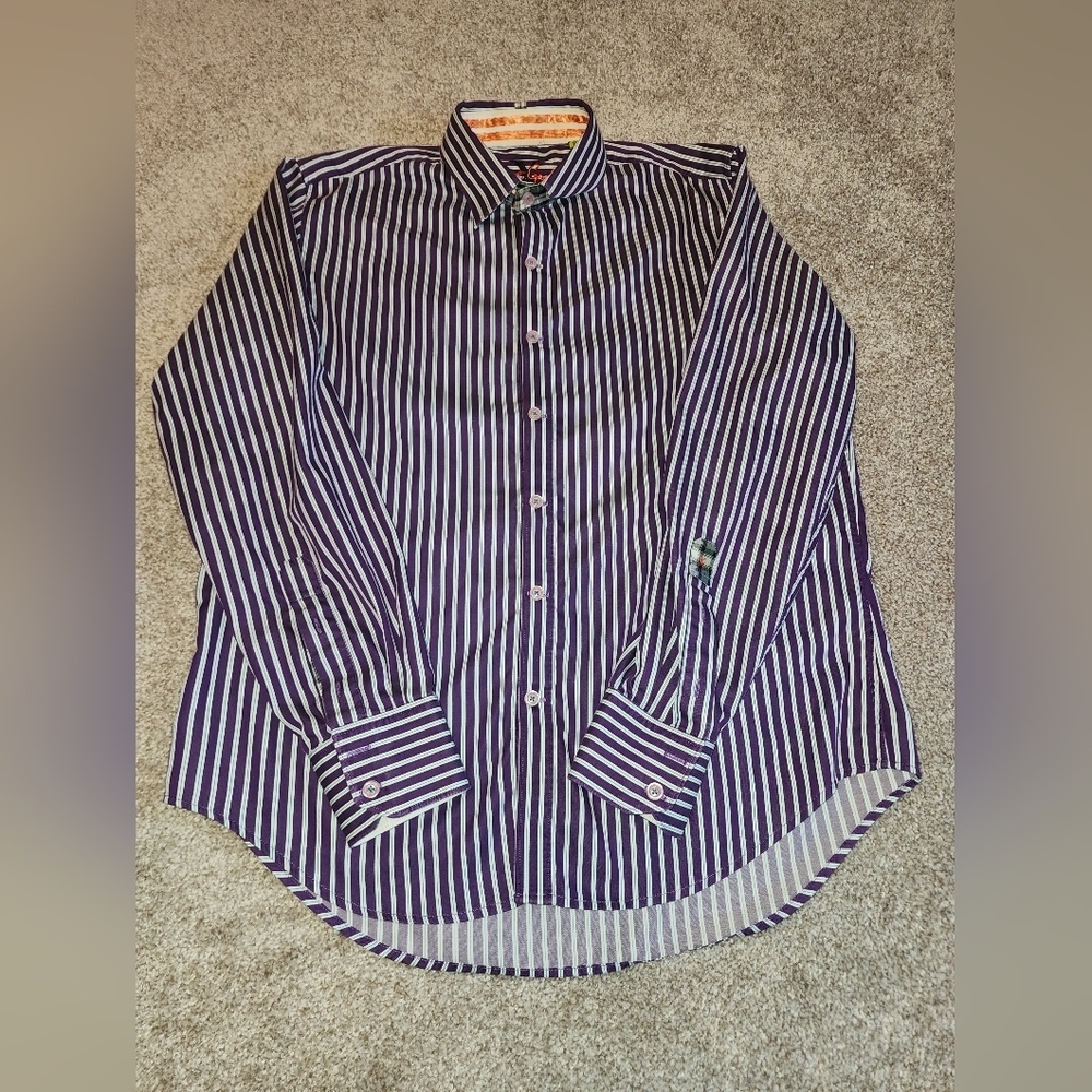 Robert Graham‎ Size Medium LS Purple Striped Dress Shirt